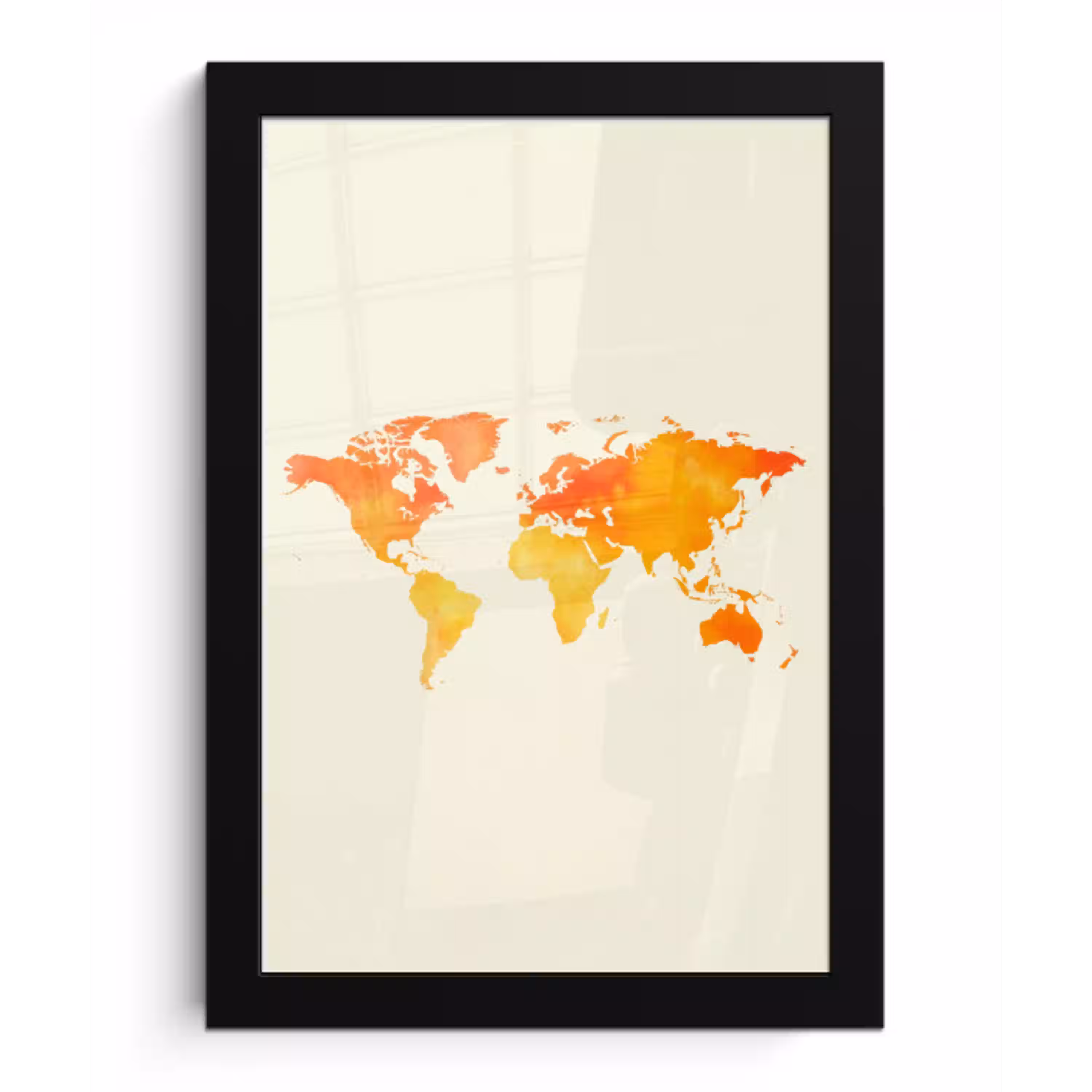 Wereldkaart - Oranje - Kleurrijk fotolijst zwart zonder passe partout klein -3d