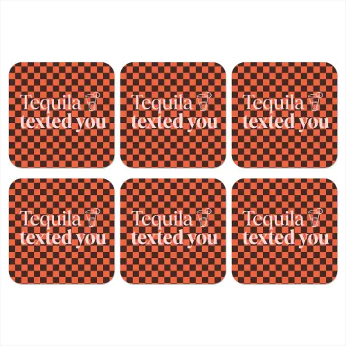 Tequila texted you - Glas - Vierkanten - Oranje onderzetter kurk middel -3d