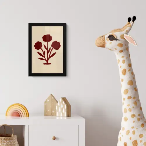 Bloemen - Bladeren - Rood - Minimalistisch fotolijst zwart zonder passe partout klein -usfeer4_kinderkamer