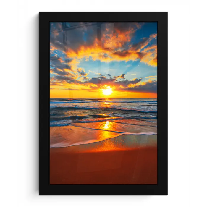 Zee - Zonsondergang - Strand - Wolken - Oranje fotolijst zwart zonder passe partout klein -3d