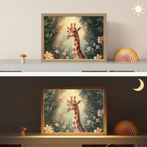 Giraffe - Jungle - Bloemen Light Box met batterij (Wandlamp kind) middel -sfeer3_kind