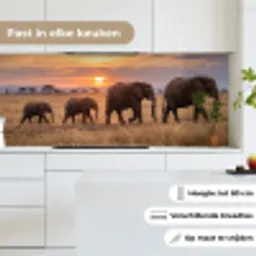 Olifanten - Savanne - Zonsondergang - Afrika - Warm keuken achterwand 2 middel -sfeer4_NL