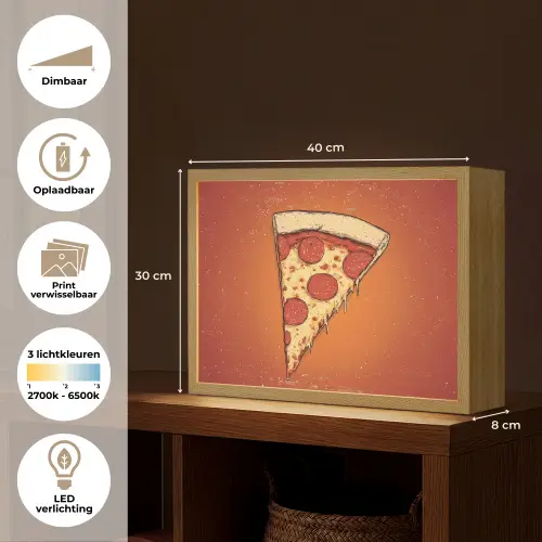 Pizza - Kaas - Rood - Pepperoni Light Box met batterij (Wandlamp) middel -USP_websiteoverzichtNL