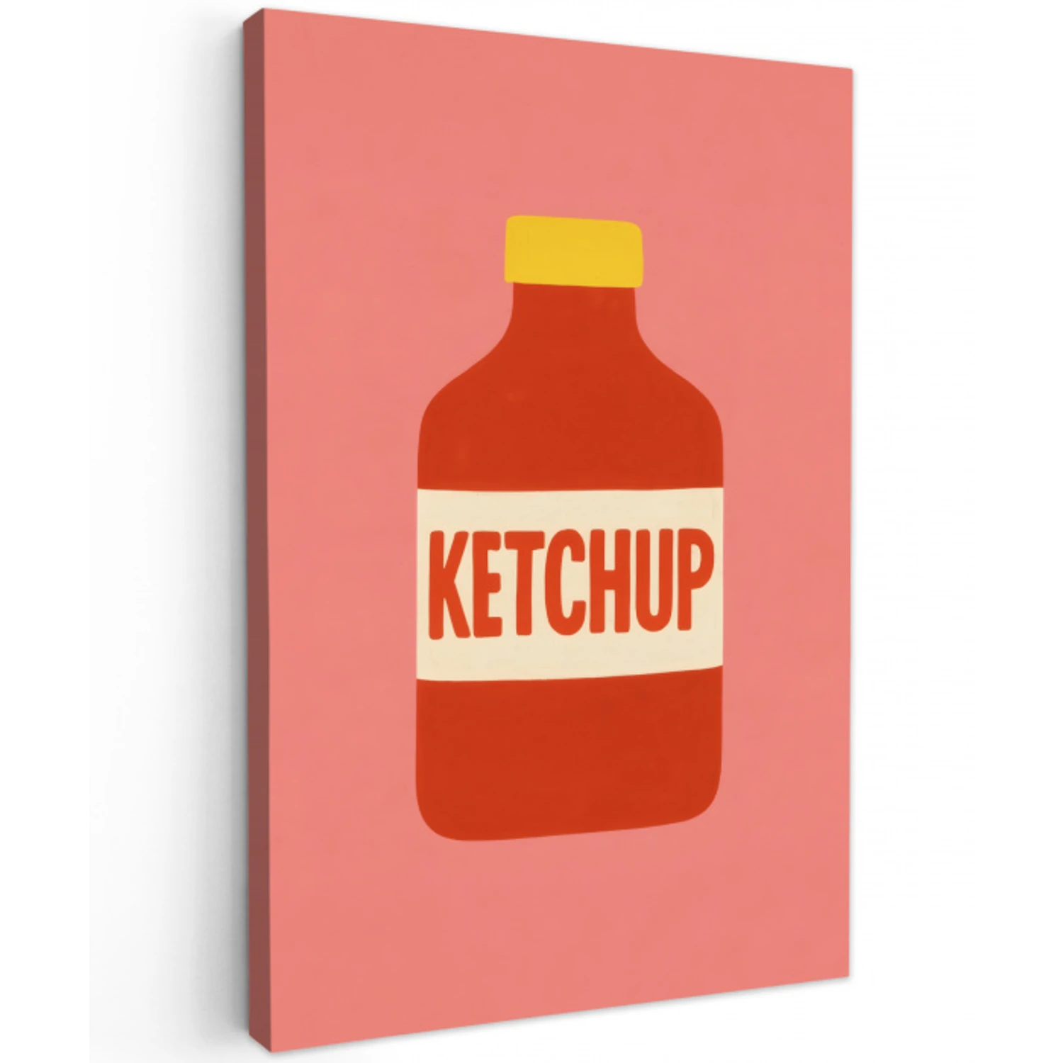 Ketchup - Fles - Rood - Minimalistisch Tuinposter op houten frame 2 cm dik middel -3d