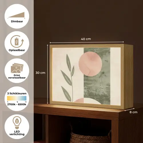 Geometrisch - Roze - Groen - Natuur Light Box met batterij (Wandlamp) middel -USP_websiteoverzichtNL