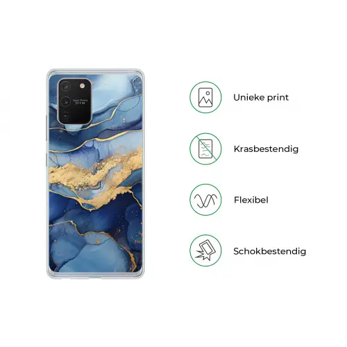 Marmer - Blauw - Goud - Abstract Telefoonhoesje Samsung Galaxy S10 Lite klein -specsS10Lite