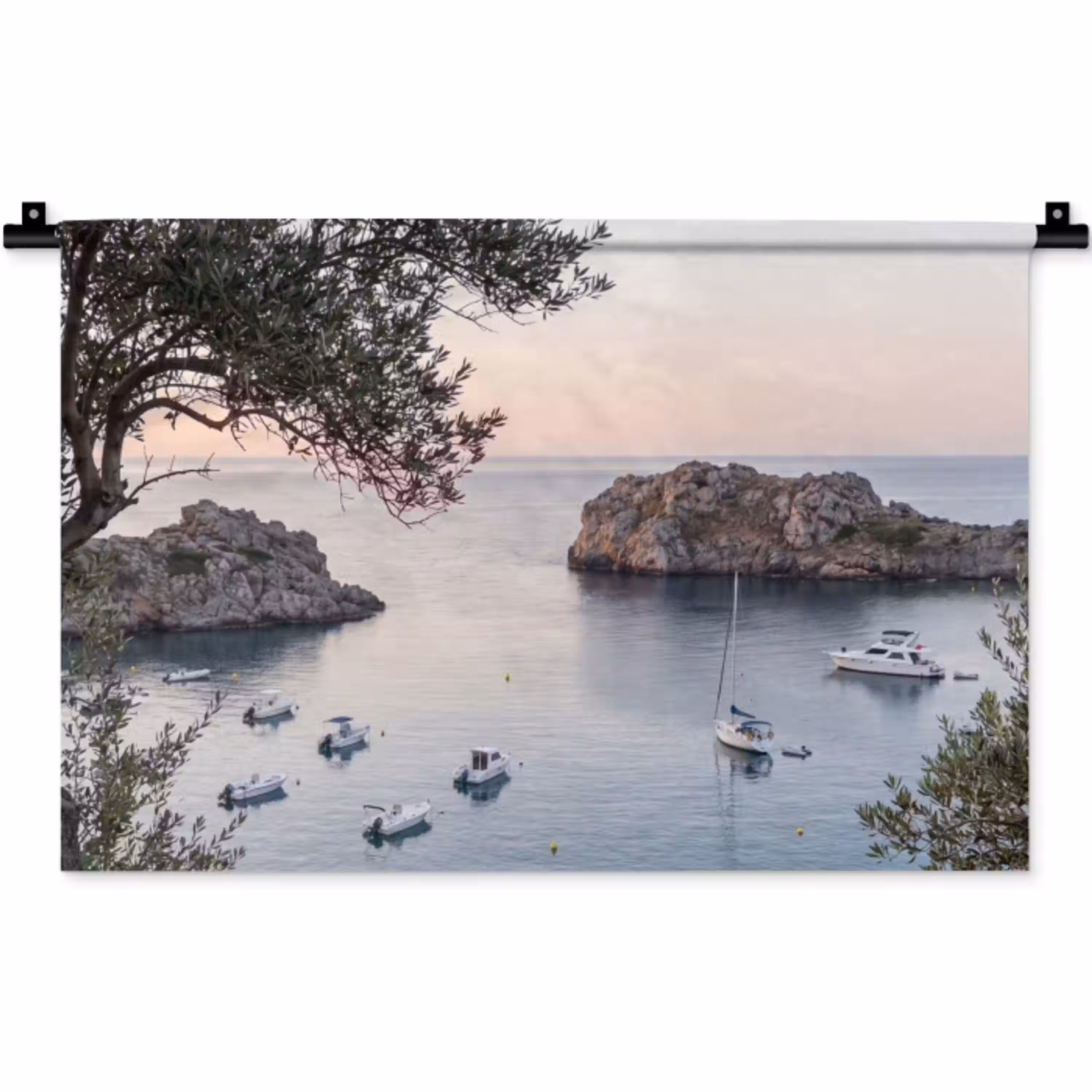 Baai - boten - zonsondergang Wandkleed katoen klein -zz3d