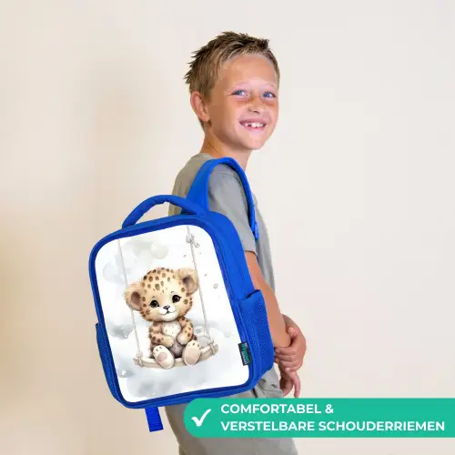 Luipaard - Dier - Kinderen Kinderrugzak - Blauw middel -sfeer3_NL