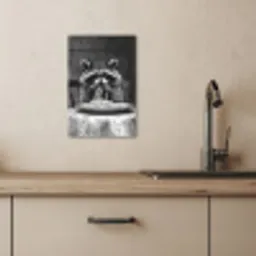 Wasbeer - Cute - Pasta - Tafelkleed - Zwart - Wit KitchenYeah - Keuken - Canvas klein -sfeer2