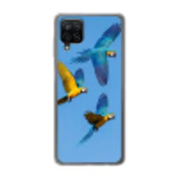 Papagaai - Vliegen - Blauw - Geel Telefoonhoesje Samsung Galaxy A12 klein -3d