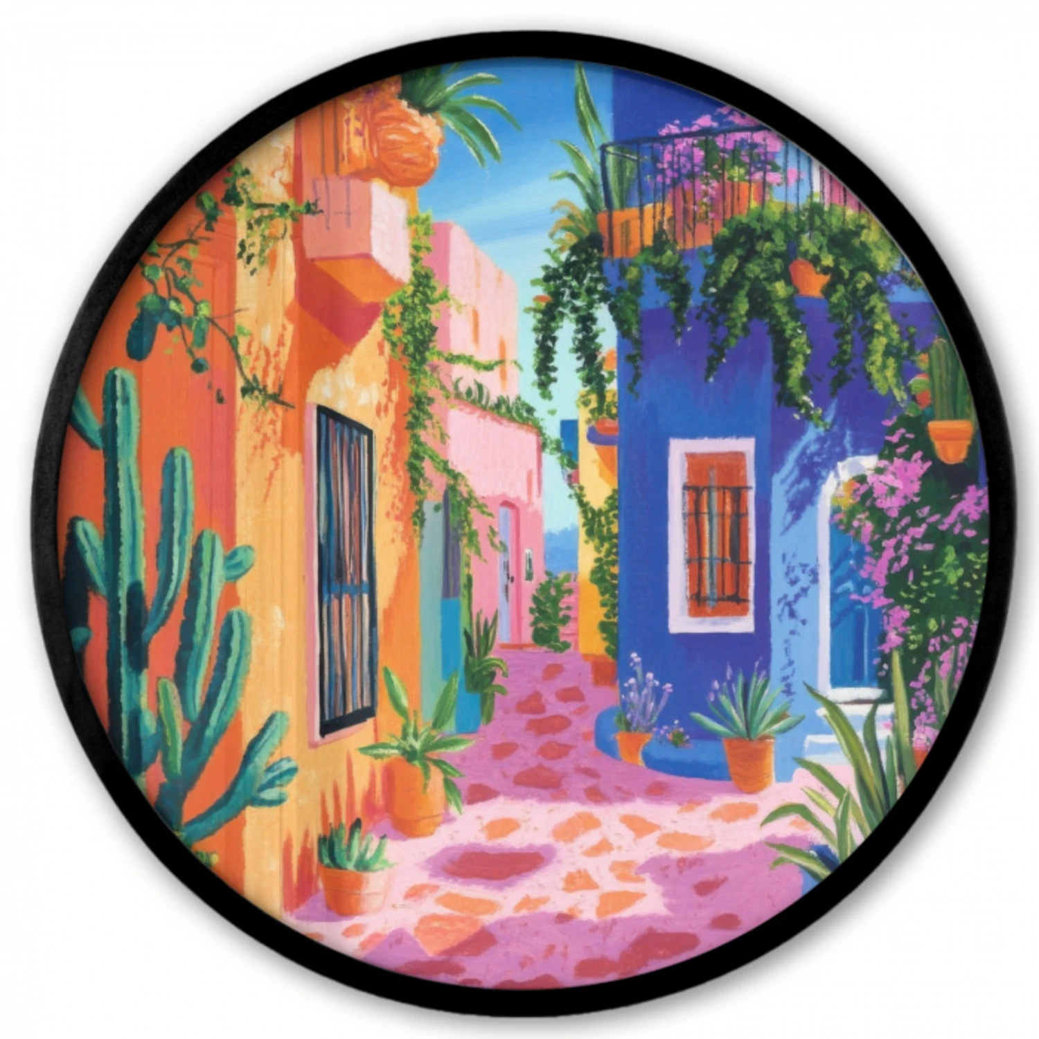 Geel - Blauw - Oranje - Huis Fotolijst rond zonder passe partout klein -3d