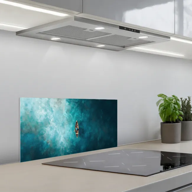 Bootje - Water - Blauw keuken achterwand spatscherm klein -3d_schuin