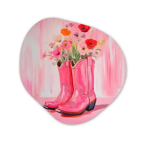 Roze - Bloemen - Cowboy Wandcirkel Organisch Plexiglas middel -3d