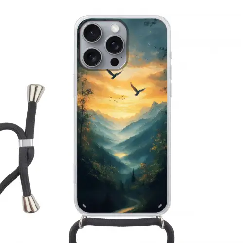 Vogels - Zon - Bomen - Groen Hoesje iPhone 16 Pro Max met koord klein -3d