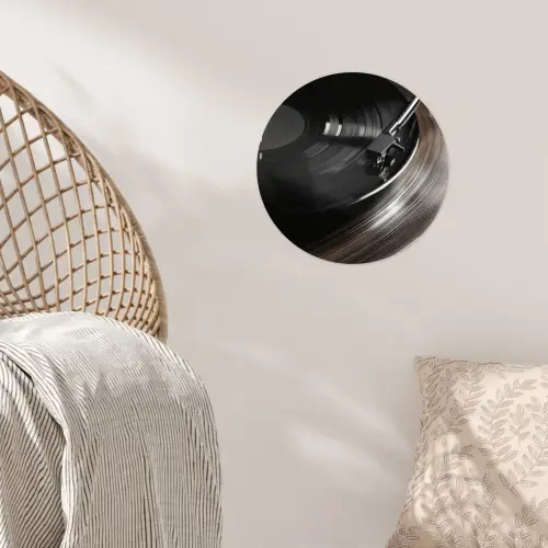 Close-up - Vinylplaat - Platenspeler - Zwart Wandcirkel behangsticker klein -sfeer4