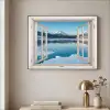 Landschap - Winter - Meer - Bergen - Uitzicht - Doorkijk - Licht Textielframe zwart klein -sfeer2