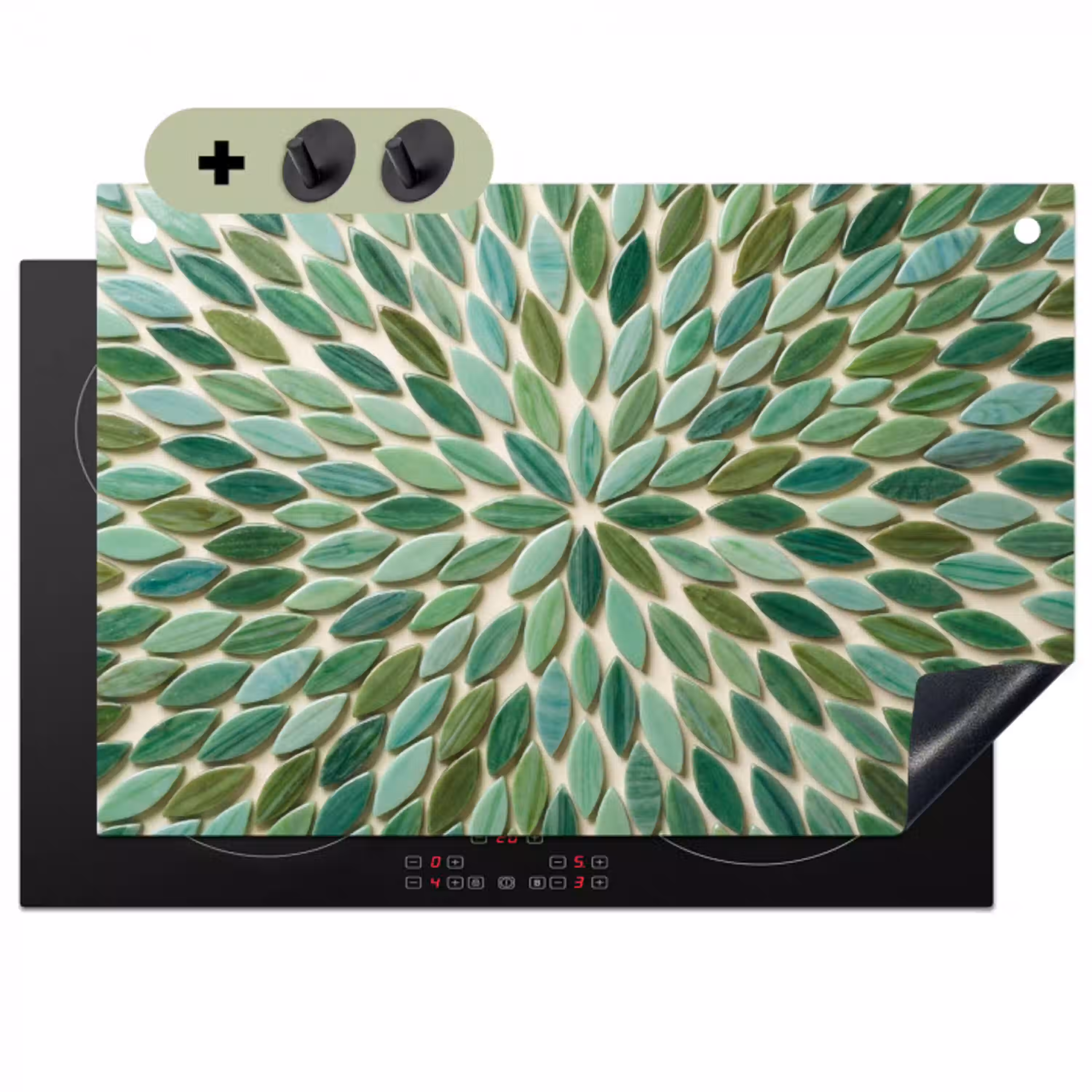 Patroon - Blad - Groen - Abstract Inductie beschemer met haakjes klein -3d