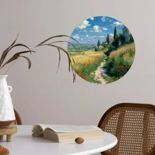 Zandpad - Huis - Bomen - Grasveld Wandcirkel behangsticker klein -sfeer3