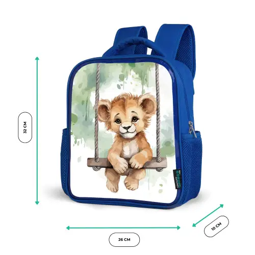 Leeuw - Dier - Kinderen - Jungle Kinderrugzak - Blauw middel -productfoto_formaten