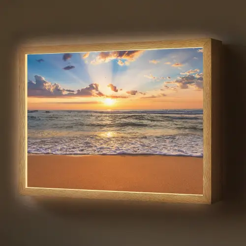 Strand - Zonsondergang - Zee - Wolken - Horizon Light Box met batterij (Wandlamp) middel -z3d_website