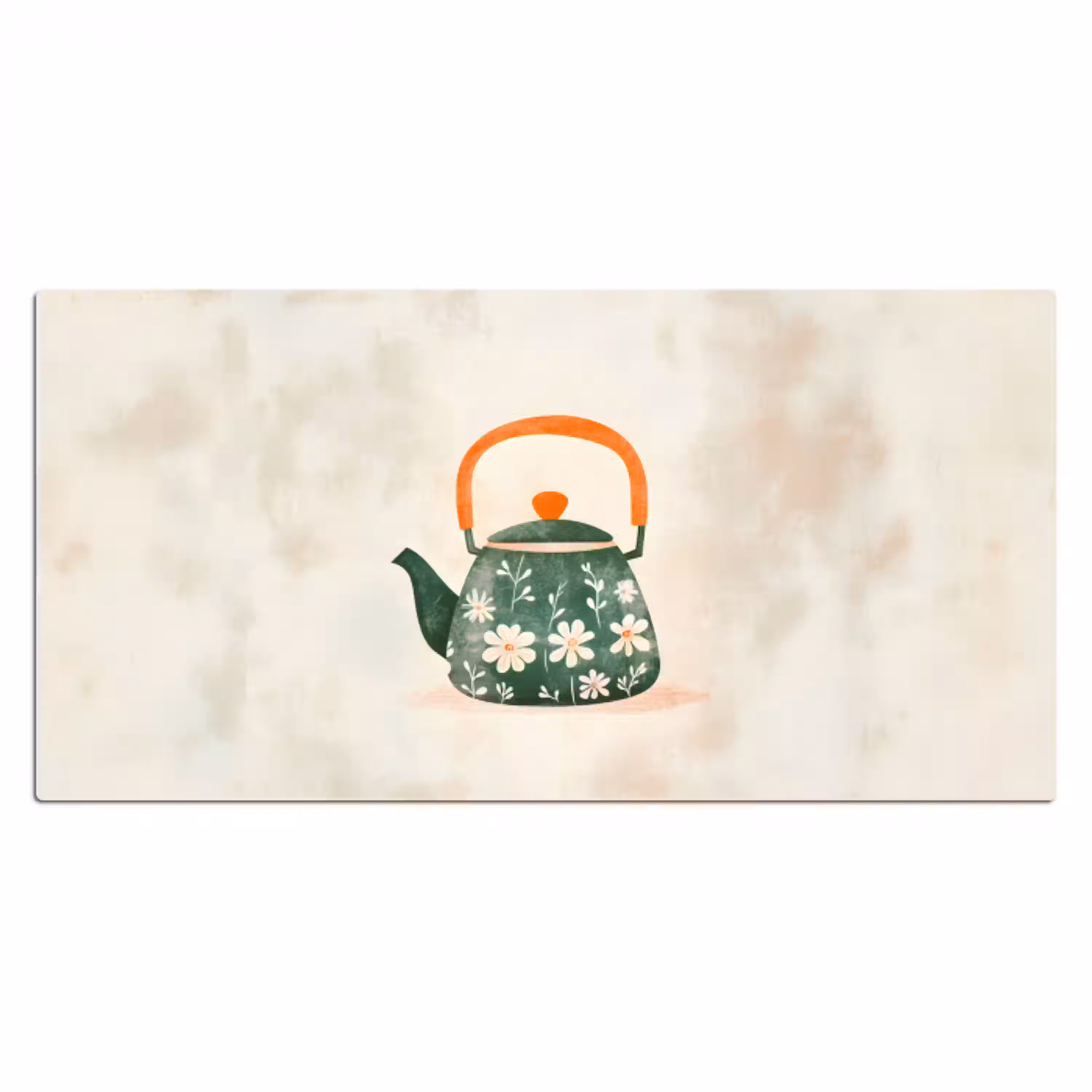 Theepot - Groen - Bloemen - Oranje Muismat XXL klein -3d_leeg