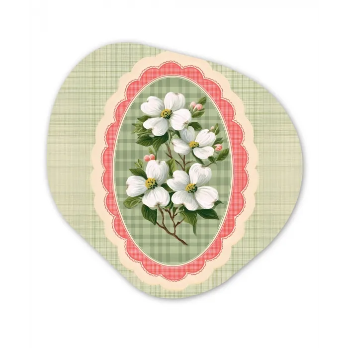 Bloemen - Illustratie - Geruit - Groen Wandcirkel Organisch Aluminium middel -3d