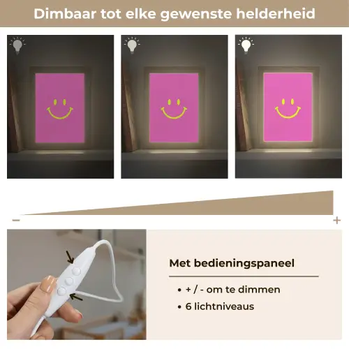 Smiley - Vrolijk - Roze Light Box met kabel (Kinderlampje) klein -USP_dimbaarNL