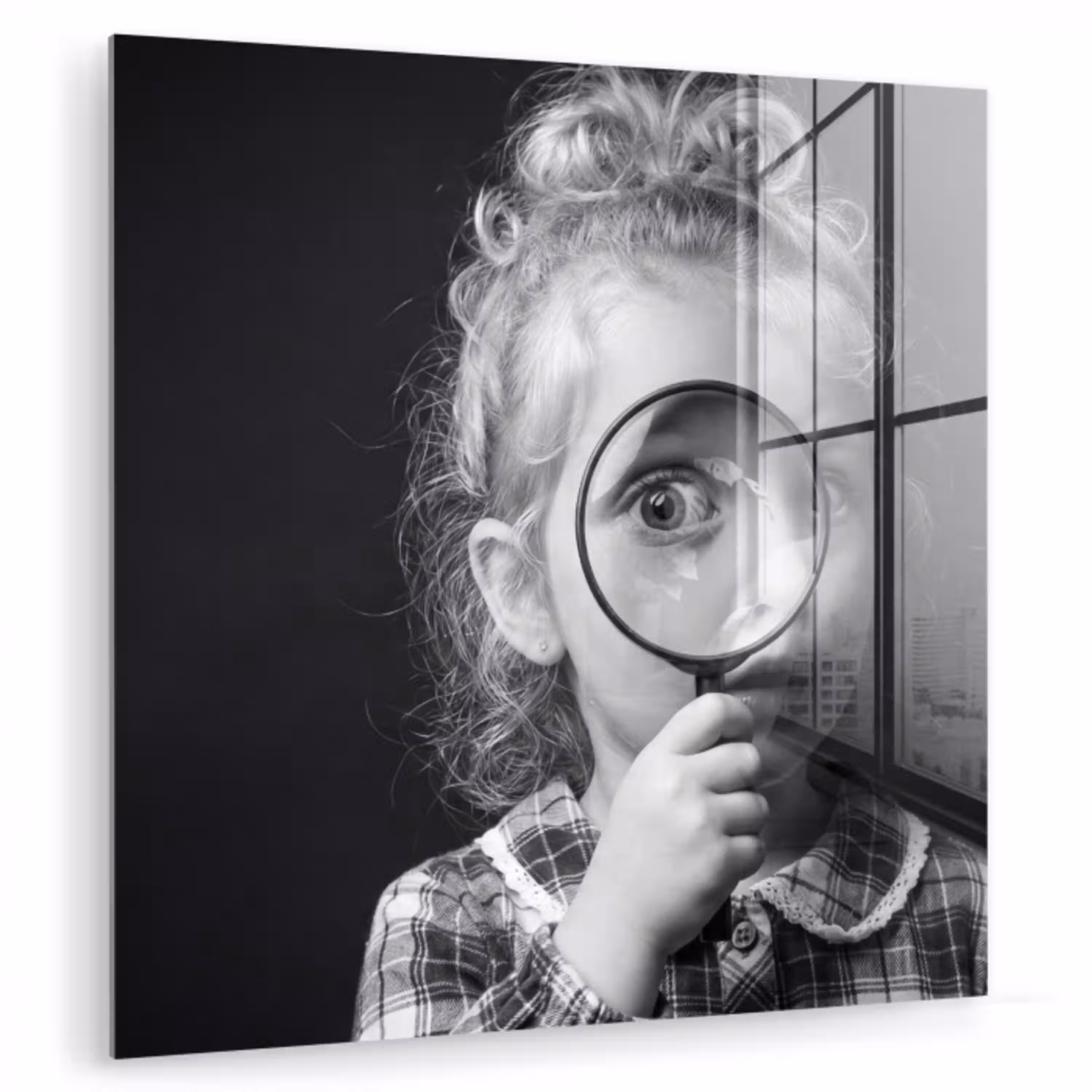 Kind - Vergrootglas - Portret - Zwart-wit plexiglas 5mm klein -zzzproduct_nieuw