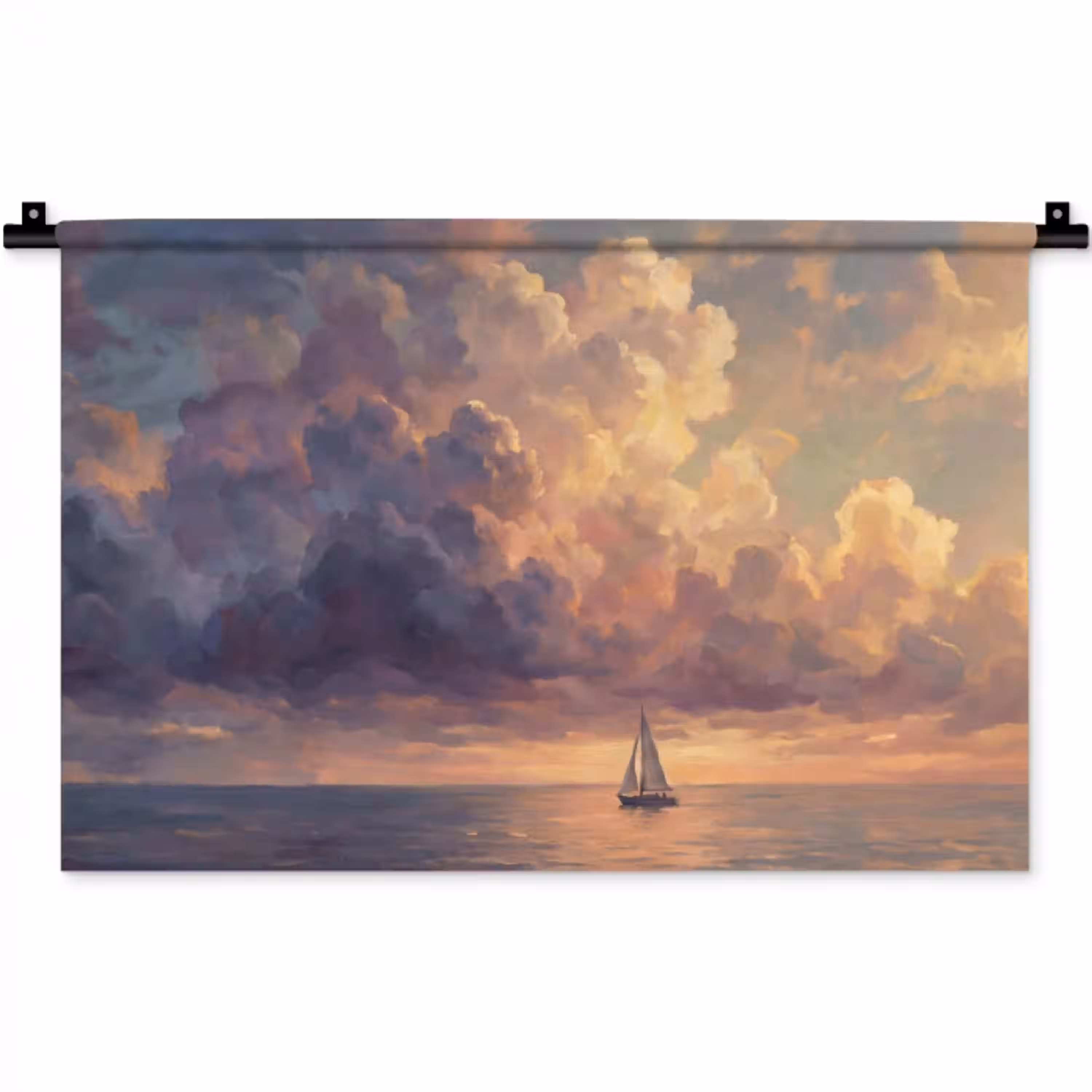 Boot - Zonsondergang - Zee - Natuur - Goud Wandkleed katoen klein -zz3d