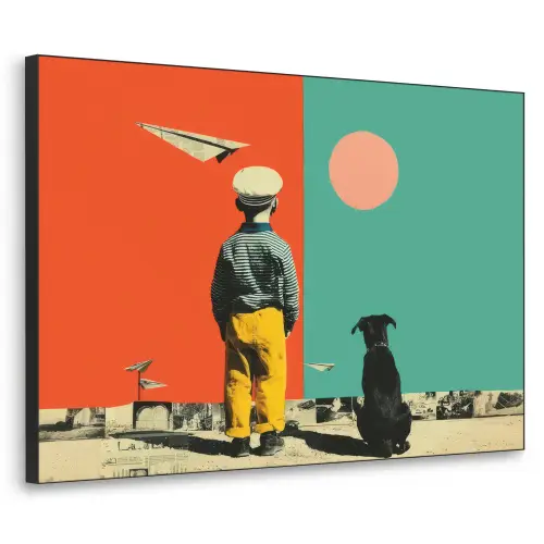 Retro - Jongen - Hond - Rood - Groen Textielframe zwart klein -3d