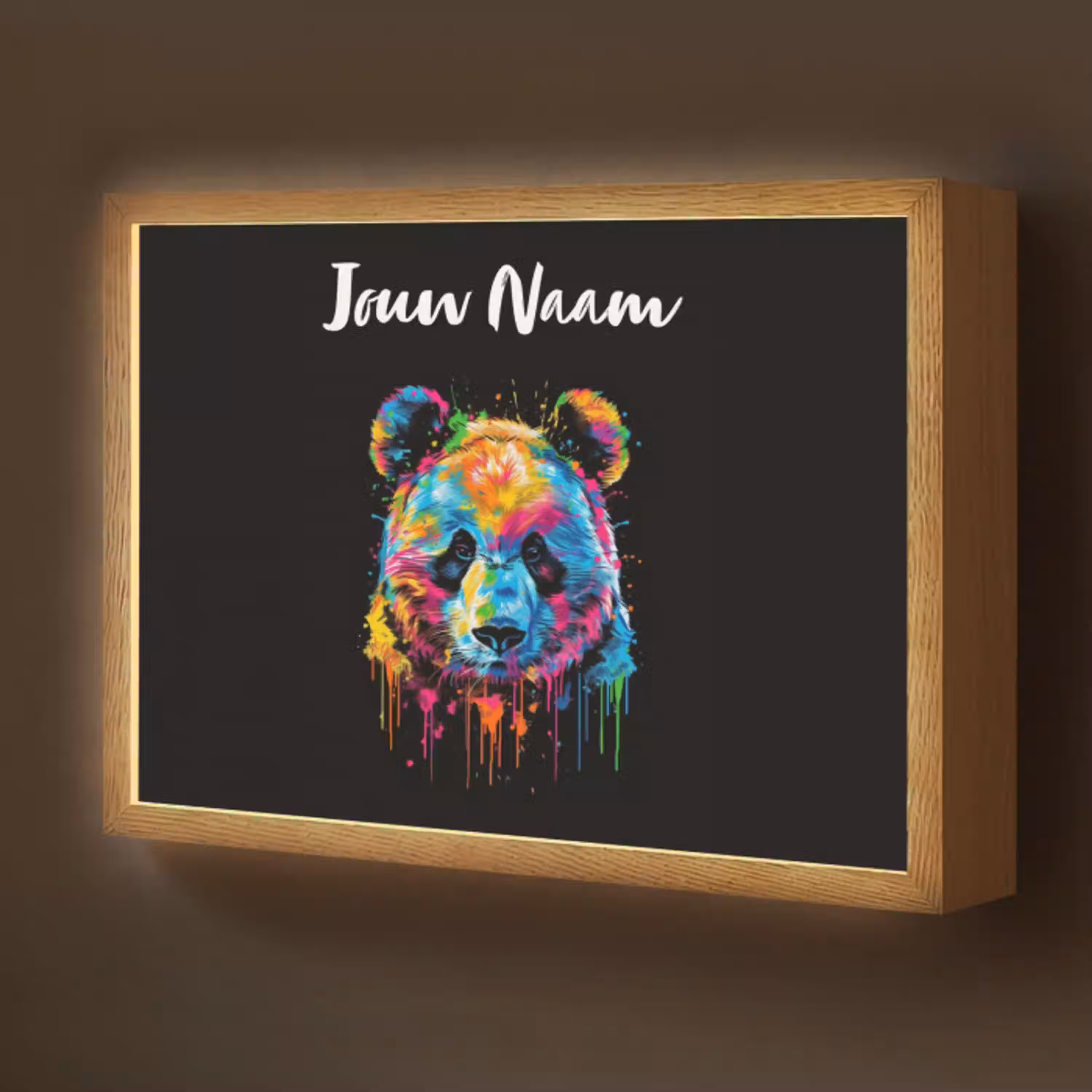 Panda - Dieren - Kleur - Verf - Zwart Light Box met batterij (Wandlamp kind) middel -z3d_website