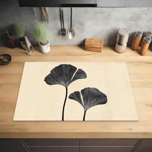 Bladeren - Minimalistisch - Zwart Inductie beschermer vinyl 3mm klein -sfeer5