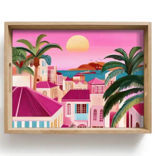 Stad - Roze - Palmbomen Dienblad Rechthoek middel -z3d_shopping
