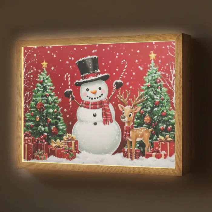 Feestvreugde - Winterbos - Kleurrijk Light Box met batterij (Wandlamp) middel -z3d_website
