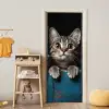Kat - Doorkijk - Hout - Dieren - Blauw deurposter klein -sfeer4