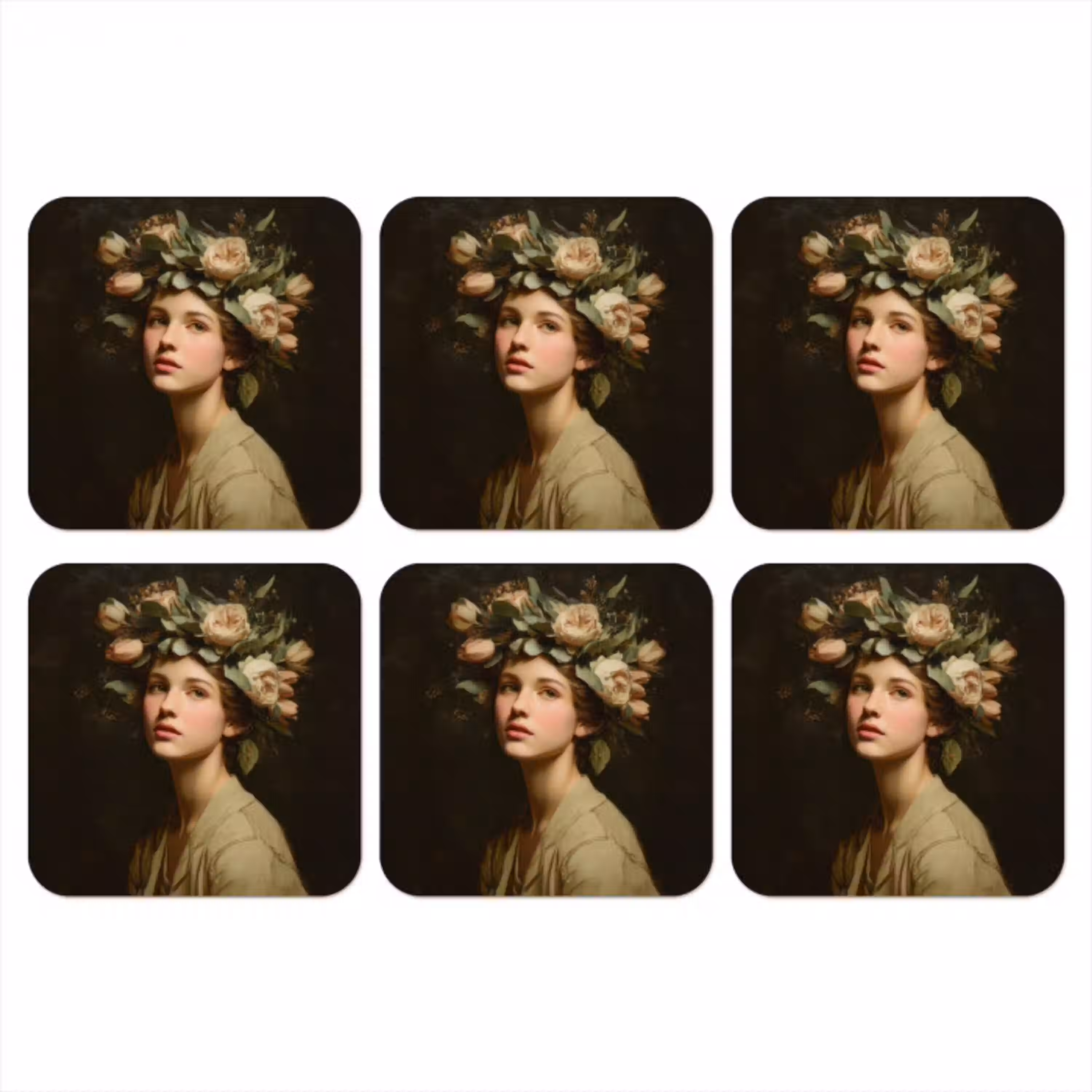 Bloemenstilte - Vrouw - Portret onderzetter kurk middel -3d