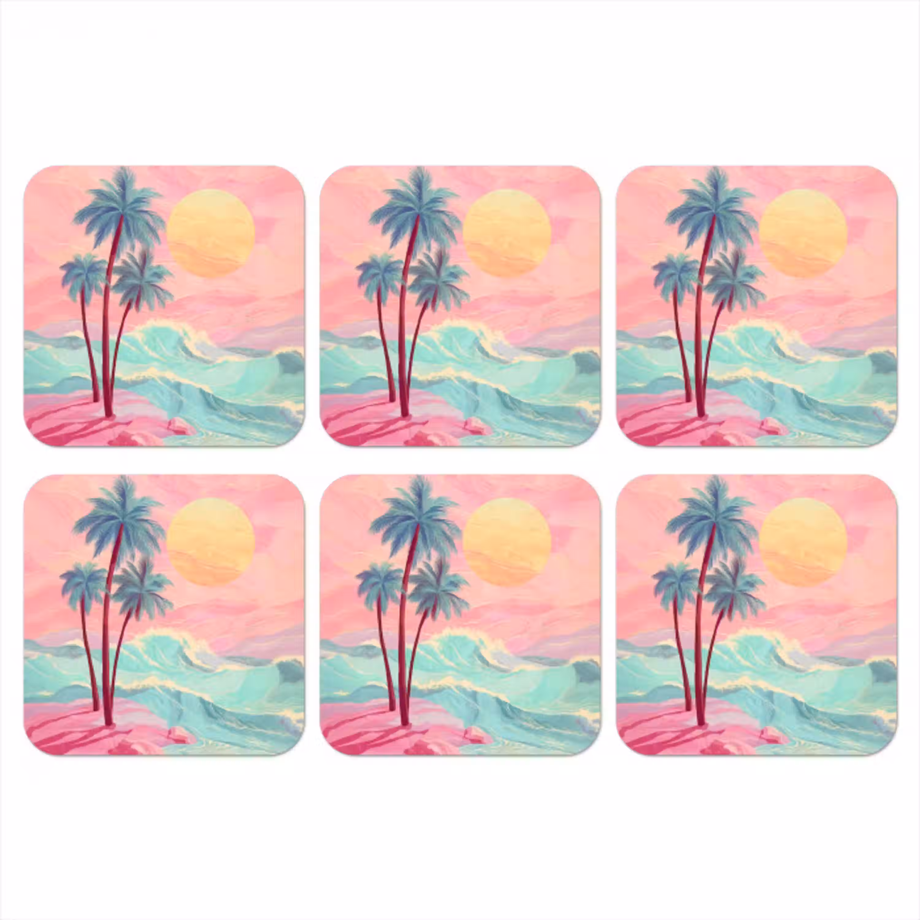 Palmbomen - Golven - Zee onderzetter kurk middel -3d
