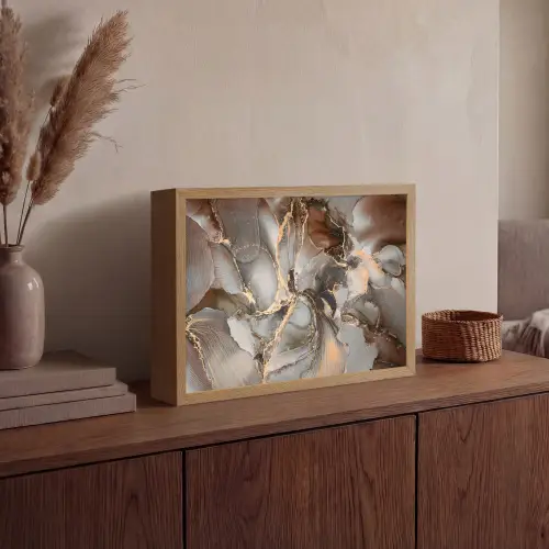Grijs - Goud - Marmer - Marmerlook Light Box met batterij (Wandlamp) middel -sfeer2