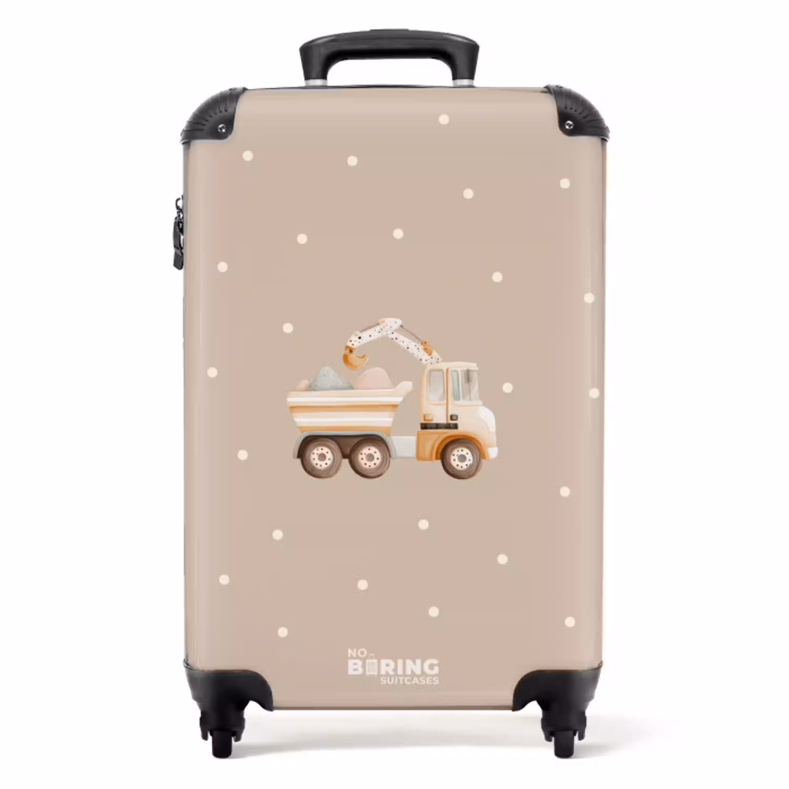 Gele kiepwagen met stenen en stippenpatroon NBS - Handbagage koffer - Volwassenen Unisex middel -productfoto_recht