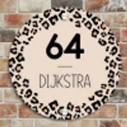 Beige luipaardprint - Modern Naambord Rond klein -sfeer2