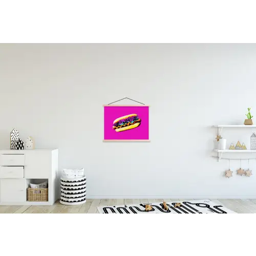 Hotdog - Roze - Retro textielposter latten blank klein -kinderkamer