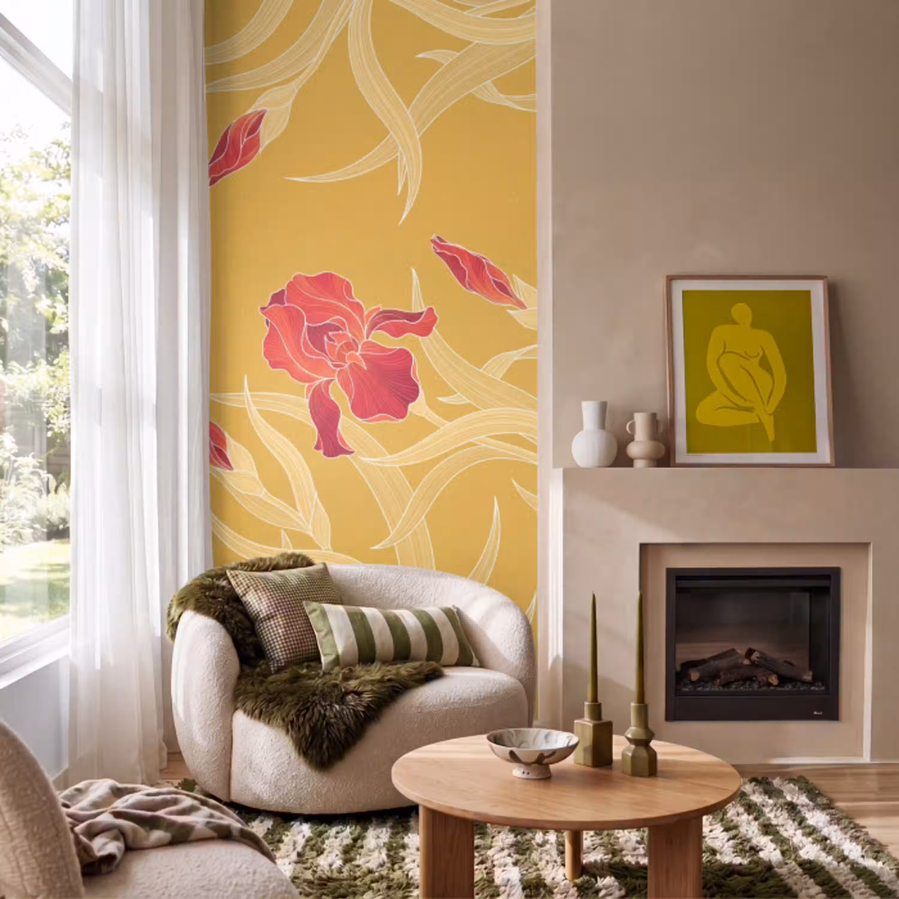Bloemen - Illustratie - Rood Behang Vlies klein -sfeer2