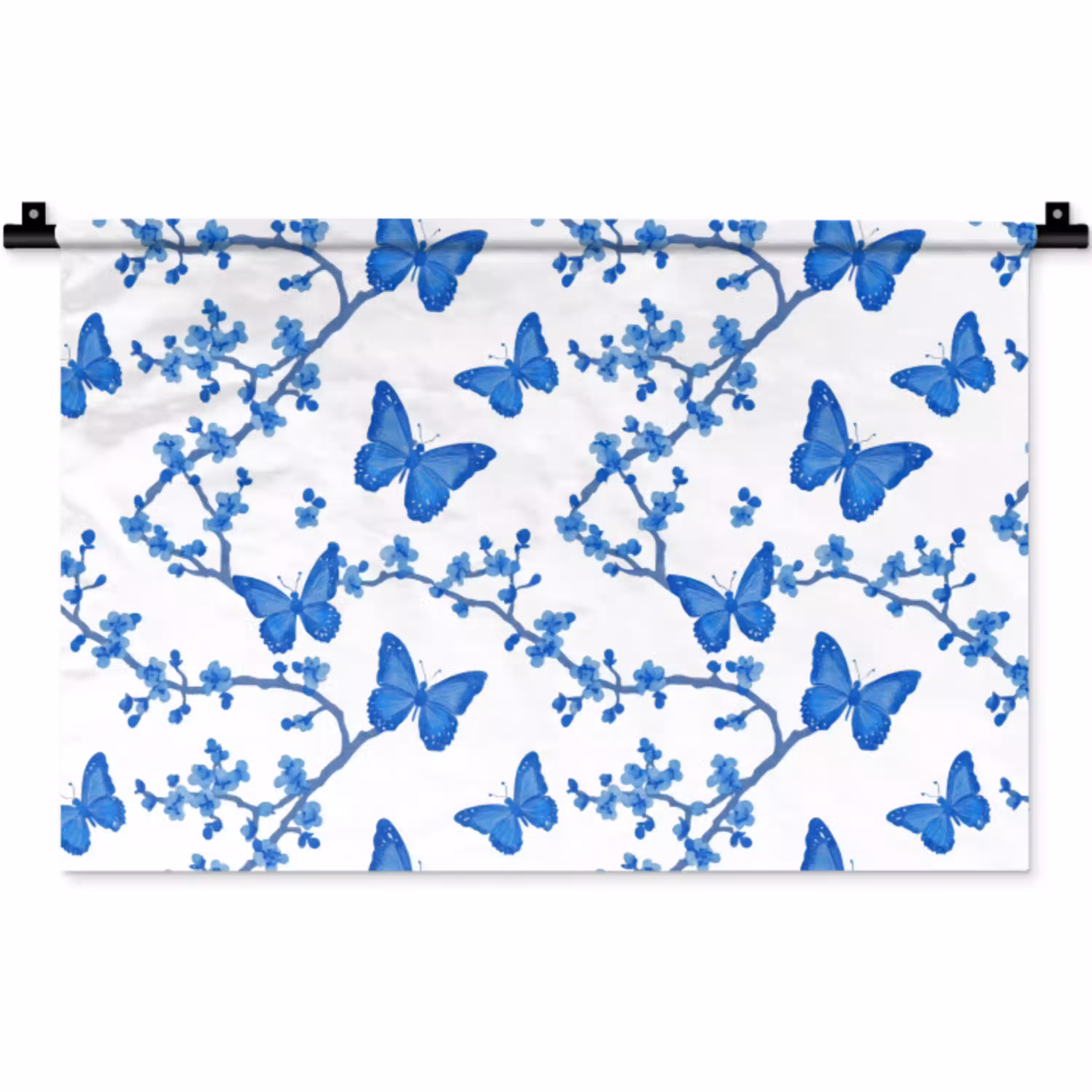 Vlinder - Bloemen - Blauw Wandkleed katoen klein 269 -zz3d
