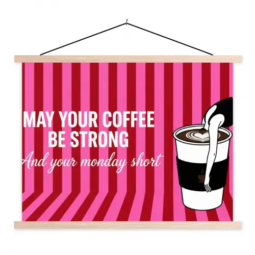 Roze - Strepen - Koffie - Maandag textielposter latten blank klein -3d
