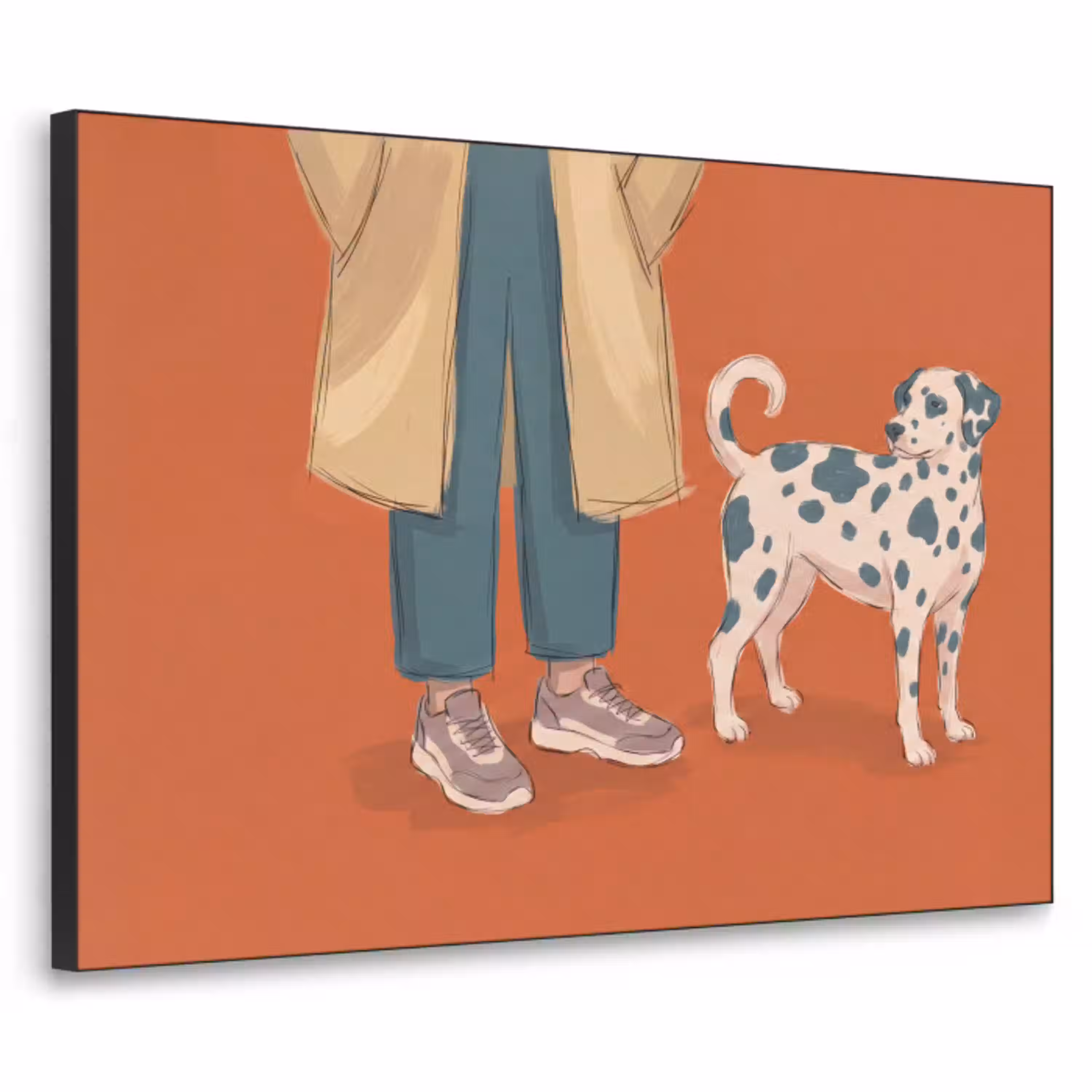 Persoon - Hond - Dieren - Illustratie - Modern Textielframe zwart klein -3d