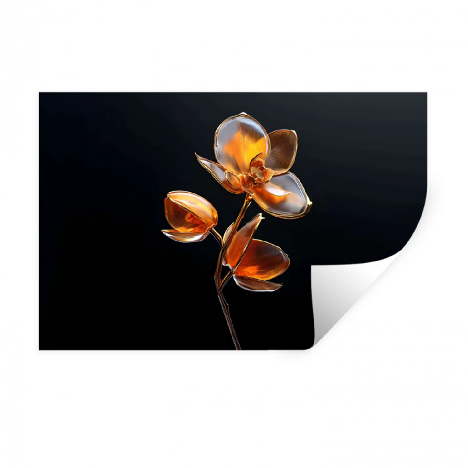 Bloem - Orchidee - Oranje Muursticker klein -3d