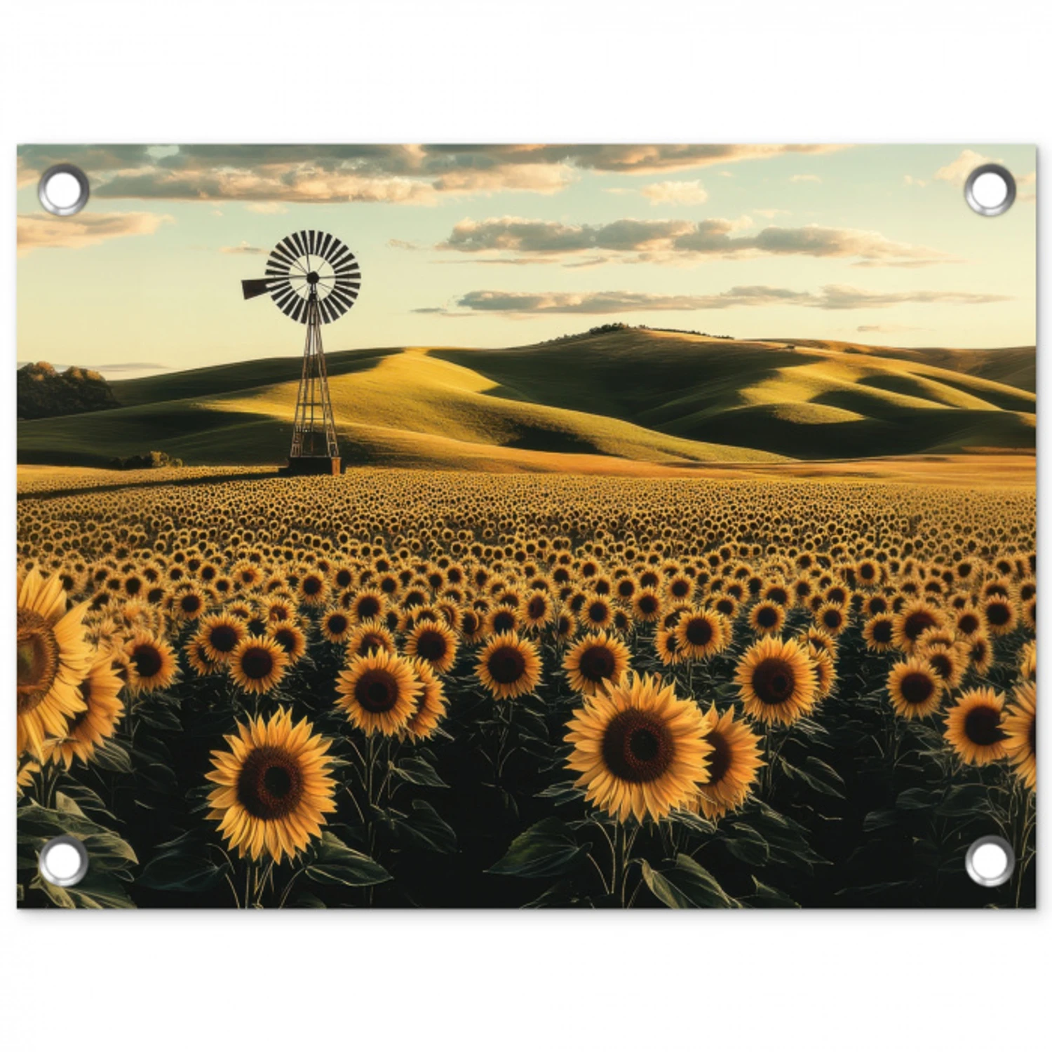 Zonnebloem - Veld - Windmolen tuinposter los doek klein -3d