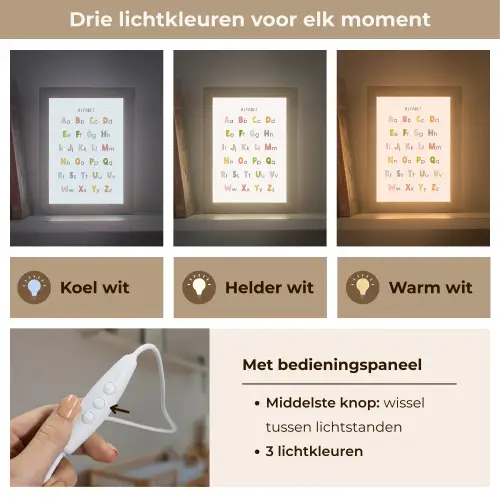 Alfabet - Educatief - Kleuren - Letters leren voor kinderen Light Box met kabel (Wandlamp kind) klein -USP_lichtkleurNL