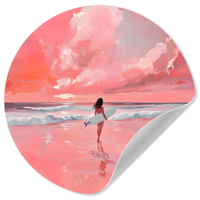 Roze - Surfen - Zee Wandcirkel behangsticker klein -3d