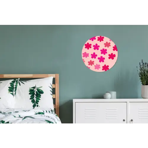 Bloemen - Patroon - Roze Wandcirkel aluminium klein -slaapkamer